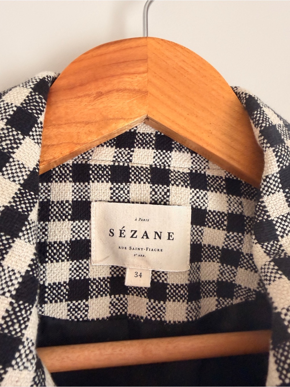 Sézane Terry Jacket Black White Gingham Check Cropped Jacket US 2 - Picture 4 of 7